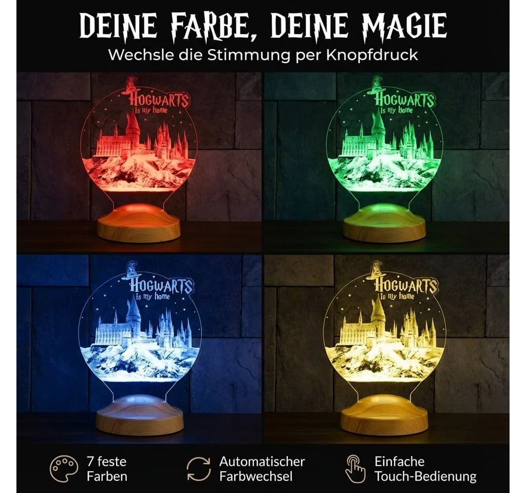 Geschenkelampe LED Nachttischlampe Hogwarts Harry Potter 3D 7 Farben - Bild 5