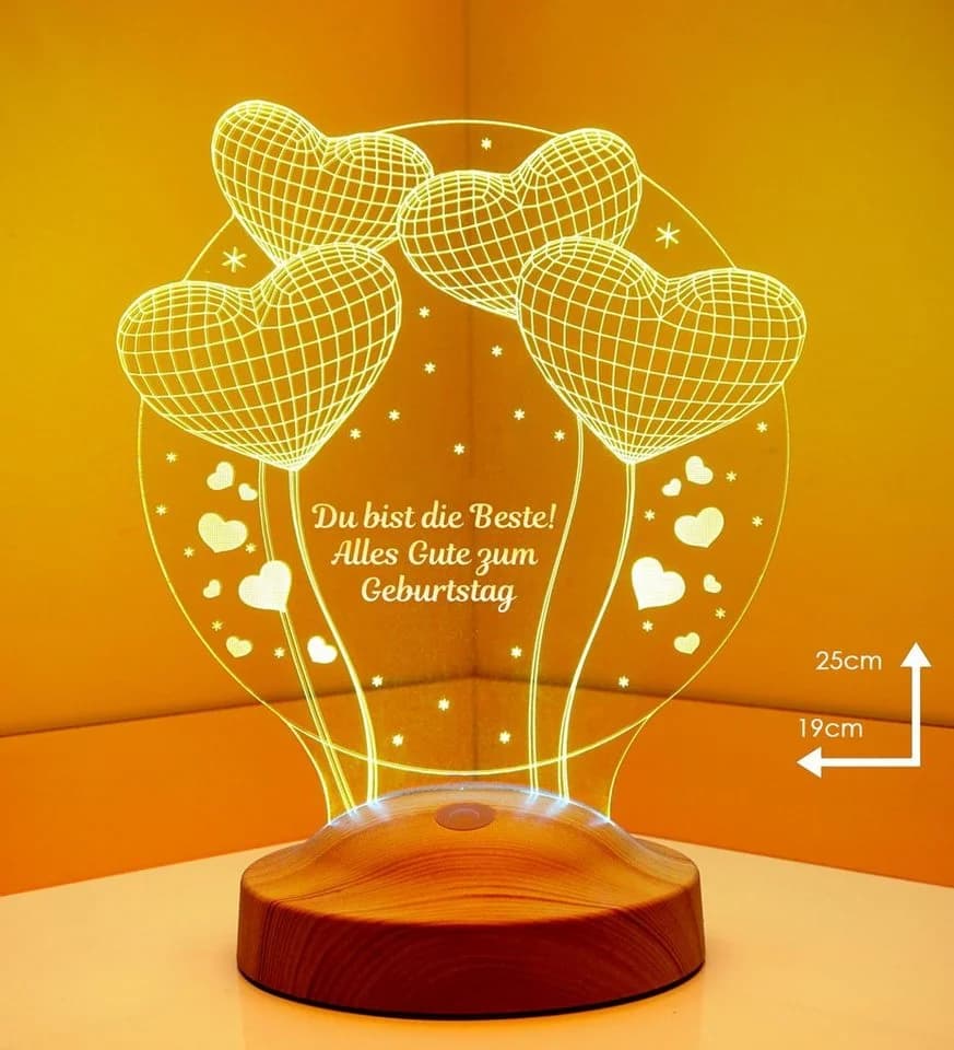 Geschenkelampe LED Nachttischlampe Ballon Herzen 3D Gravur 7 Farben - Bild 5