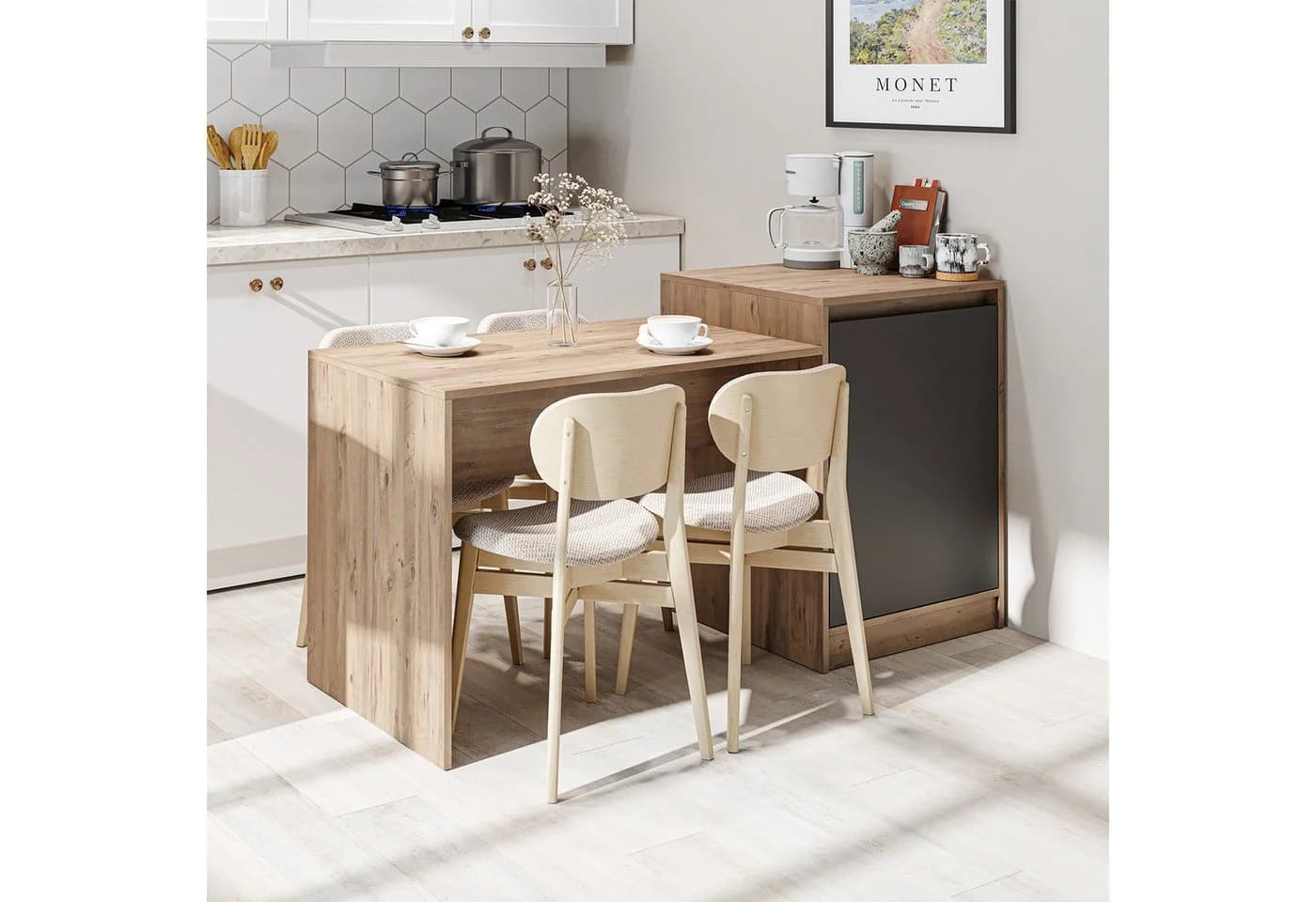 Roomart Küchentisch MILANO Kücheninsel mit Esstisch und Stauraum Weiß
