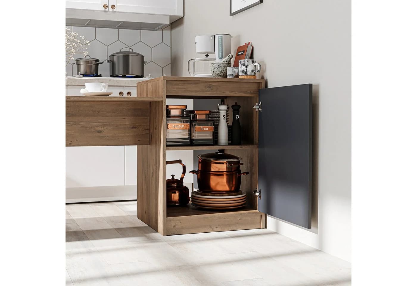 Roomart Küchentisch MILANO Kücheninsel mit Esstisch und Stauraum Weiß - Bild 4