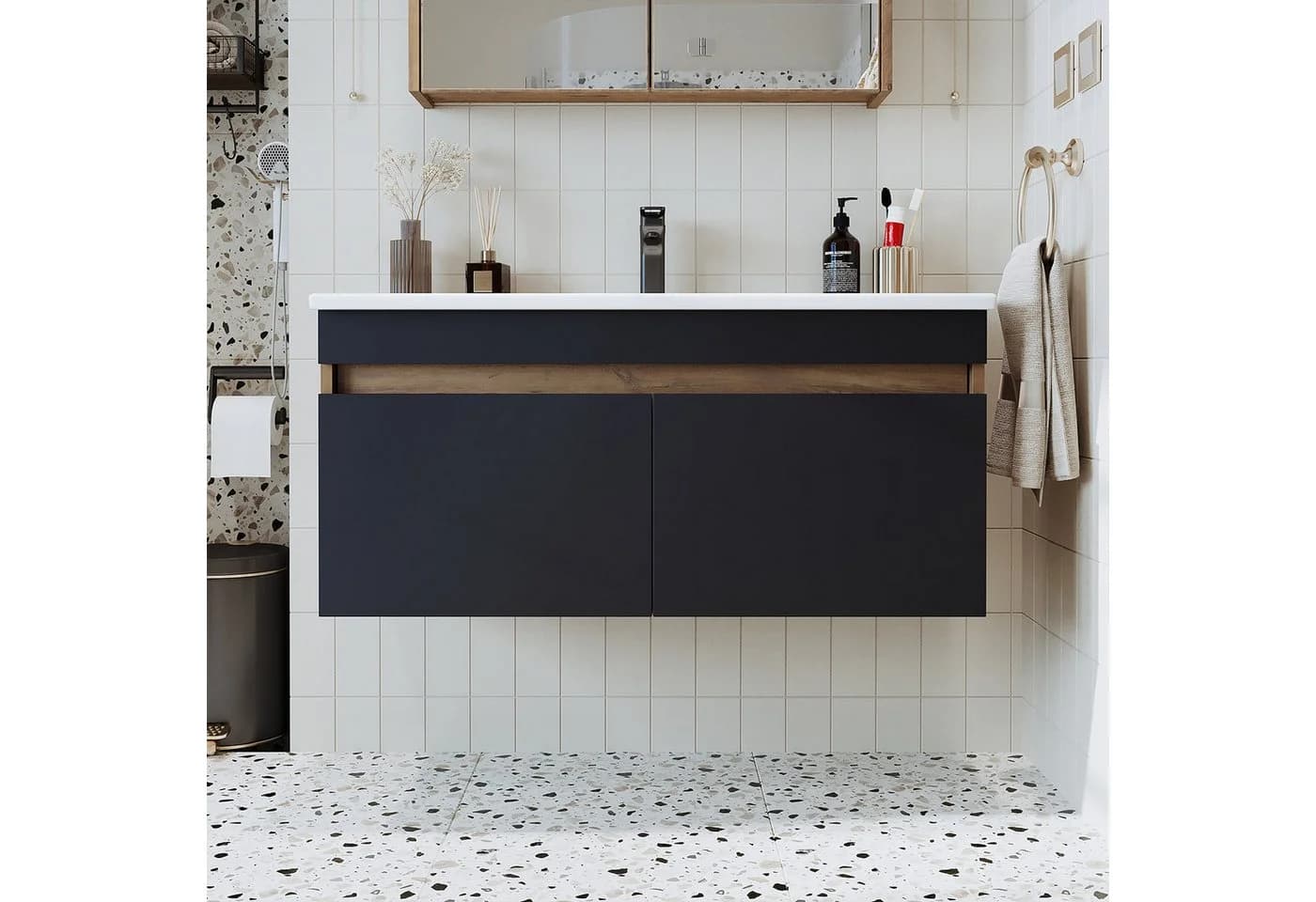 Roomart Badmöbel-Set ATRIA Waschtisch 100 cm mit Keramik-Einbaubecken