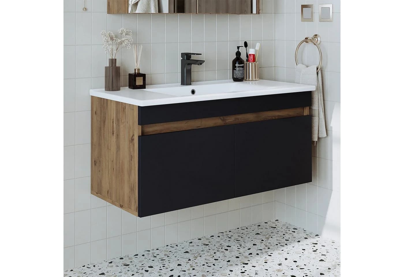 Roomart Badmöbel-Set ATRIA Waschtisch 100 cm mit Keramik-Einbaubecken - Bild 3