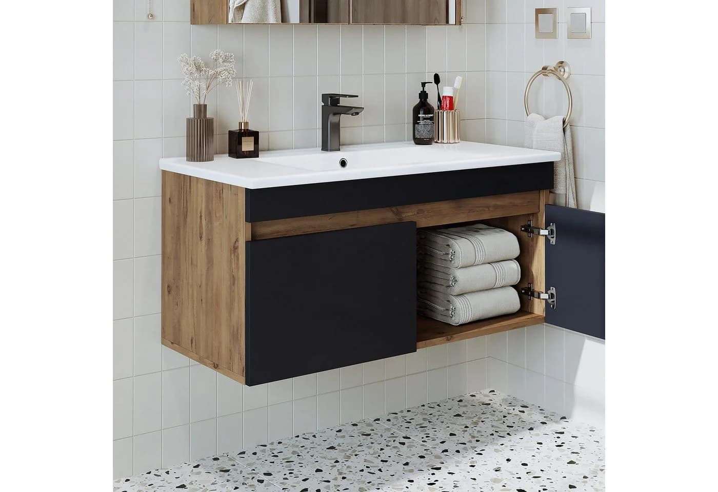 Roomart Badmöbel-Set ATRIA Waschtisch 100 cm mit Keramik-Einbaubecken - Bild 5