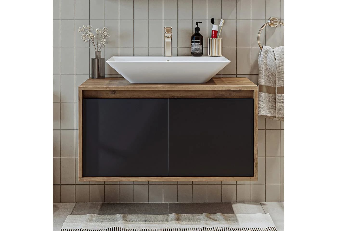 Roomart Badmöbel-Set ATLANTIC 85 cm mit Keramik-Aufsatzbecken