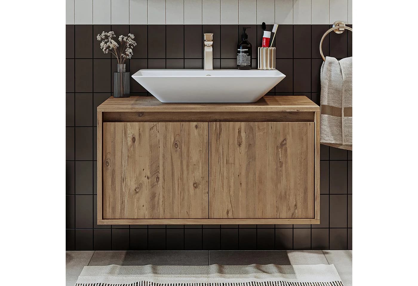 Roomart Badmöbel-Set ATLANTIC 85 cm mit Keramik-Aufsatzbecken