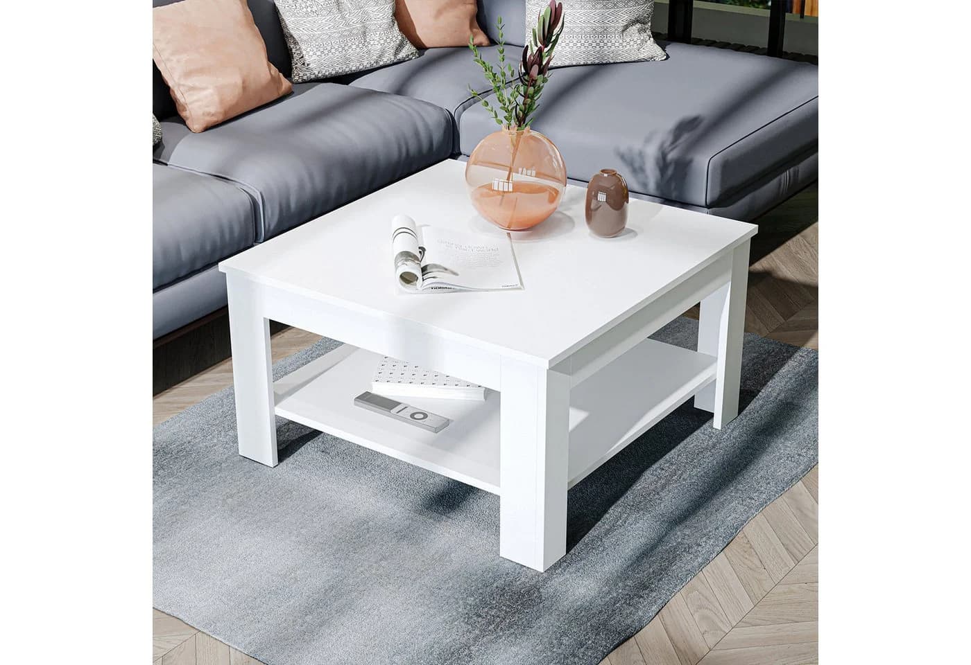 Roomart Wohnzimmertisch HELSINKI mit Ablageboden Modern Weiß