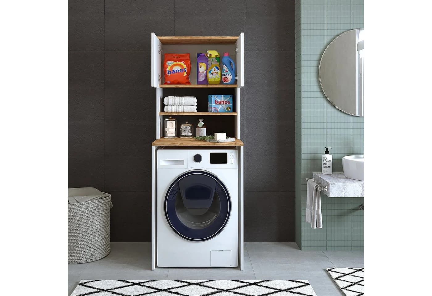 Roomart Waschmaschinenschrank EKO Überbauschrank Bad 2 Türen - Bild 3