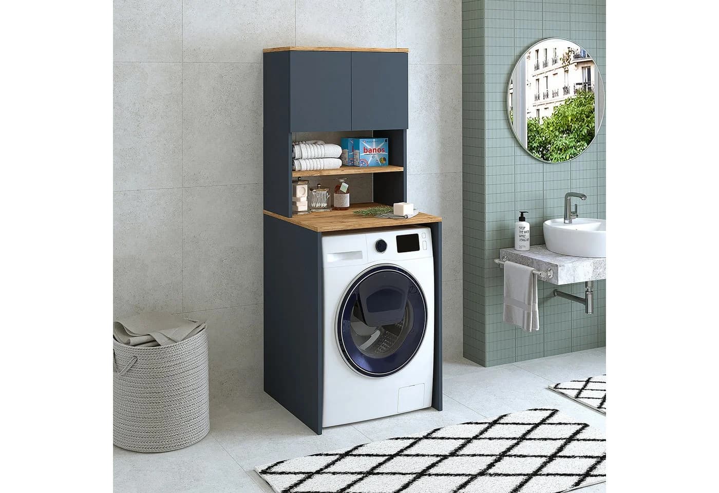 Roomart Waschmaschinenschrank EKO Überbauschrank 2 Türen Anthrazit-Eiche - Bild 2