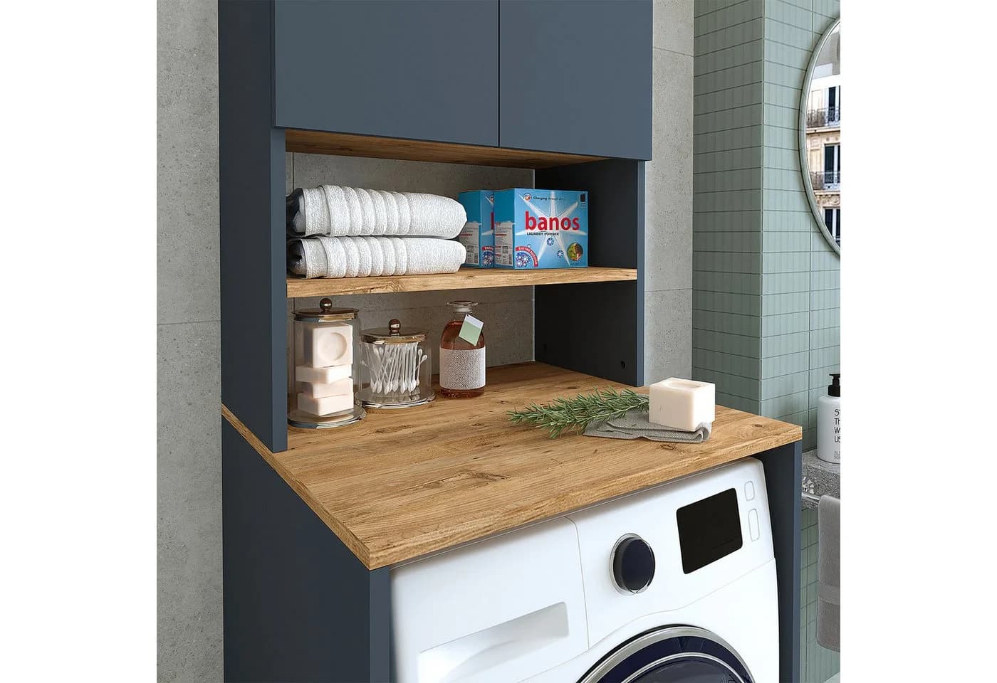 Roomart Waschmaschinenschrank EKO Überbauschrank 2 Türen Anthrazit-Eiche - Bild 4