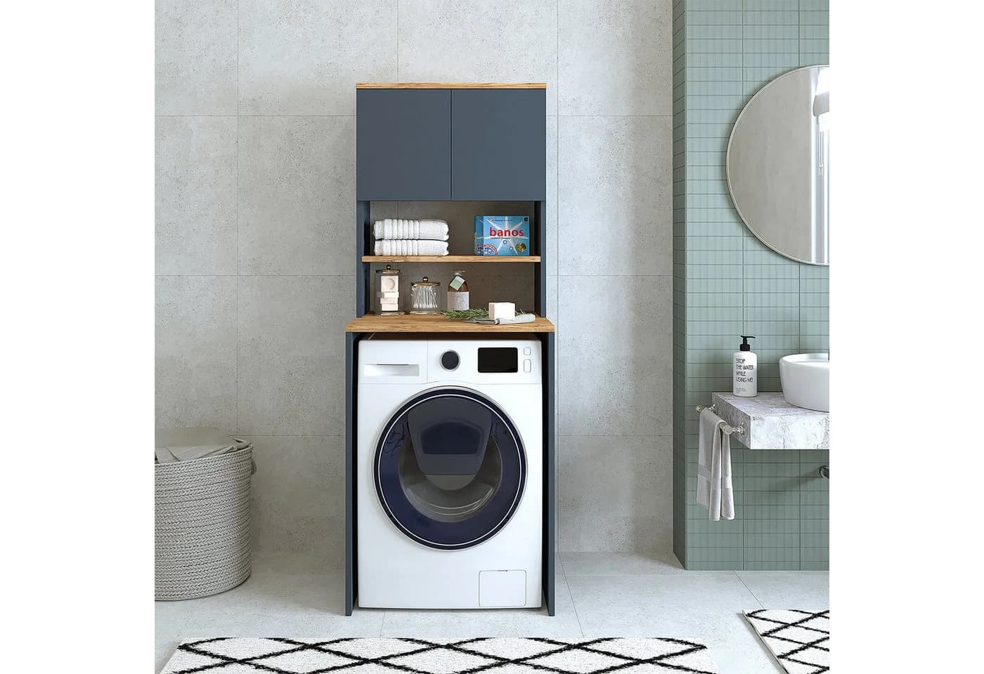 Roomart Waschmaschinenschrank EKO Überbauschrank 2 Türen Anthrazit-Eiche - Bild 5