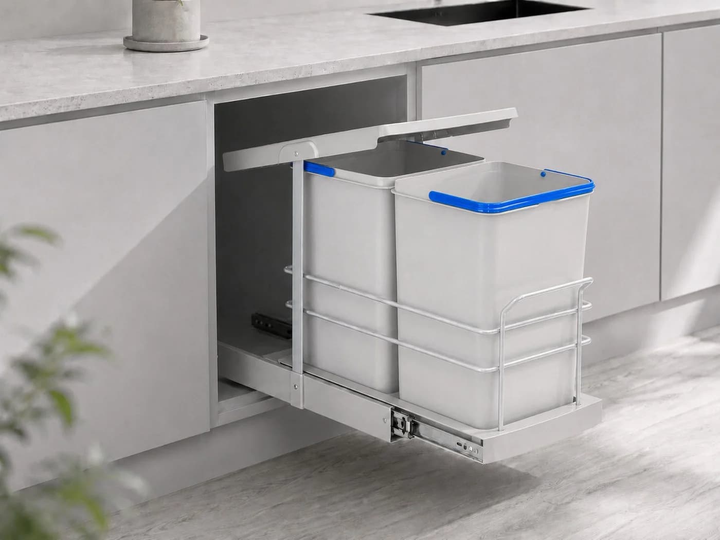 Roomart Einbaumülleimer ausziehbar 2x12L Mülltrennsystem grau/schwarz - Bild 2