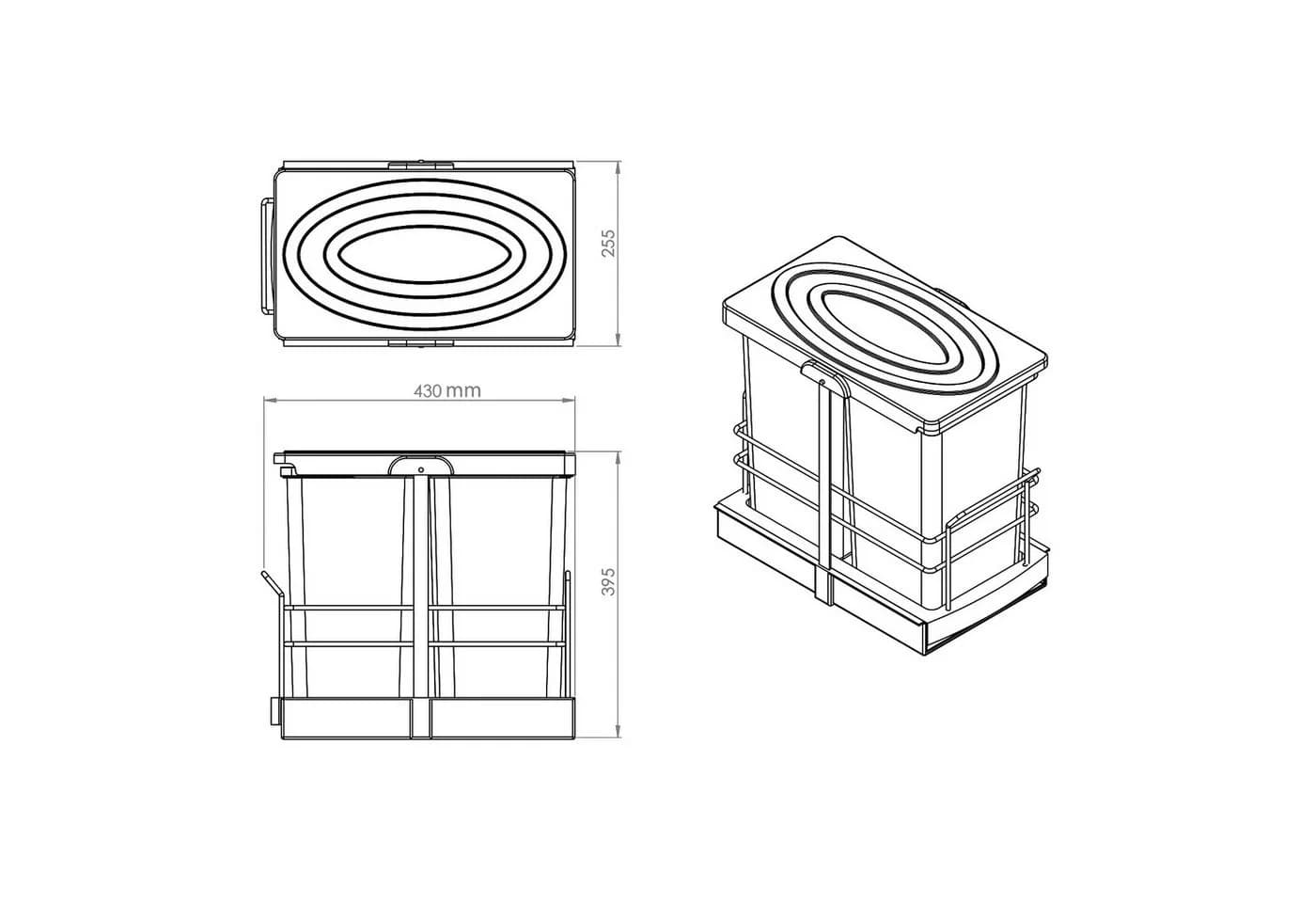Roomart Einbaumülleimer ausziehbar 2x12L Mülltrennsystem grau/schwarz - Bild 5