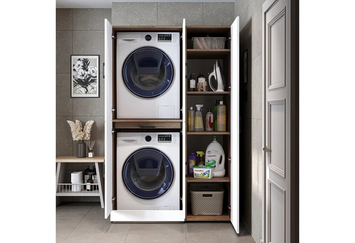 Roomart Waschmaschinenumbauschrank DORA mit Hochschrank Soft-Close - Bild 5