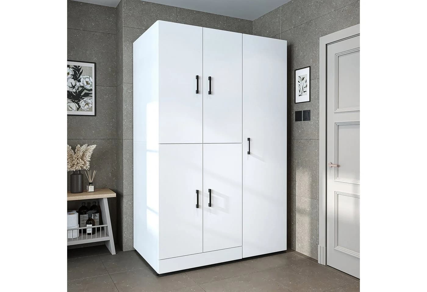 Roomart Waschmaschinenumbauschrank DORA 115 cm mit Hochschrank Soft-Close
