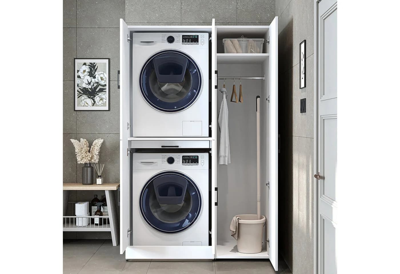 Roomart Waschmaschinenumbauschrank DORA 115 cm mit Hochschrank Soft-Close - Bild 4