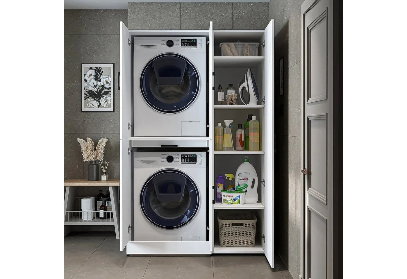 Roomart Waschmaschinenumbauschrank DORA 115 cm mit Hochschrank Soft-Close - Bild 5