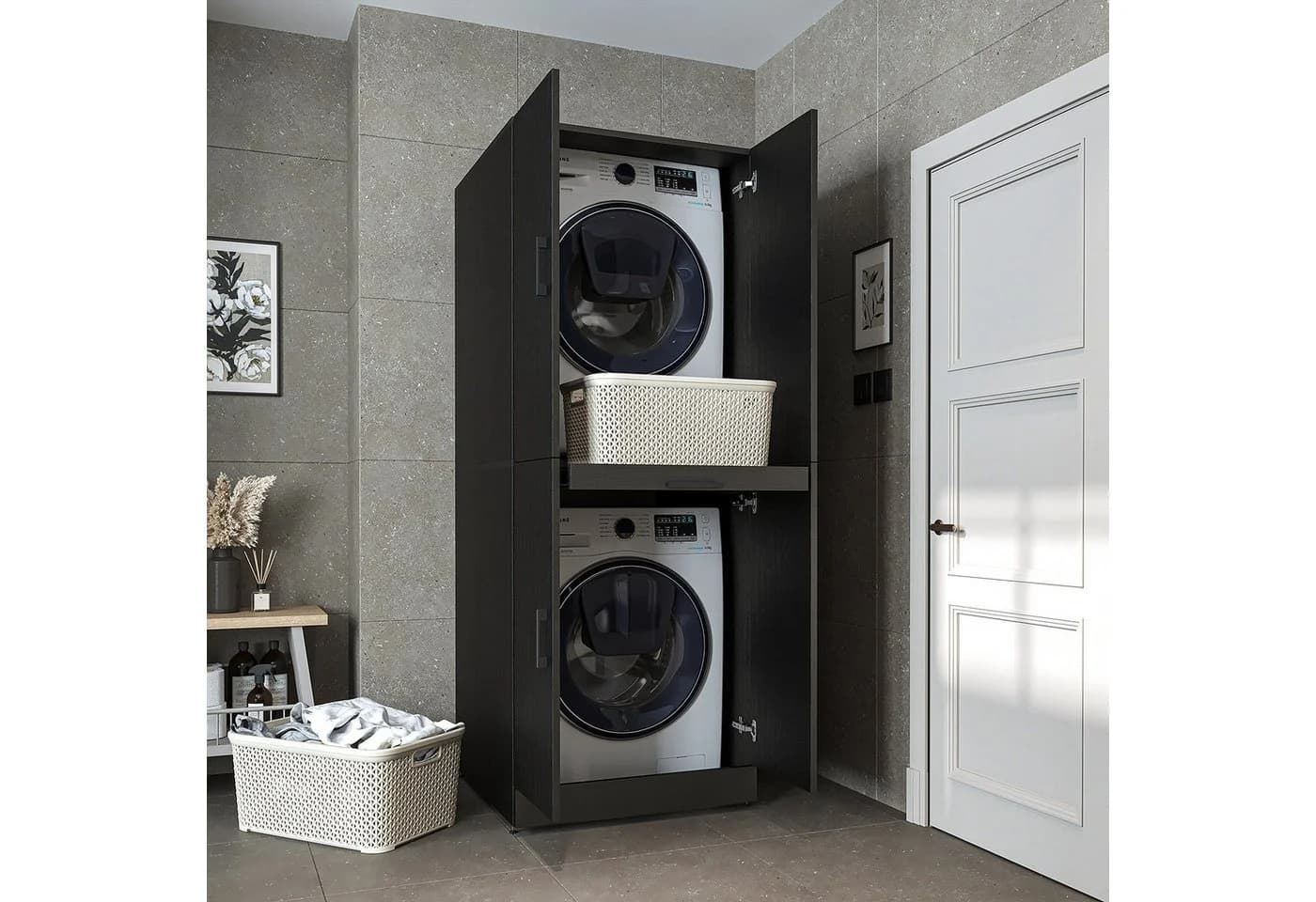 Roomart DORA Waschmaschinenschrank Schwarz-Eiche Soft-Close - Bild 2