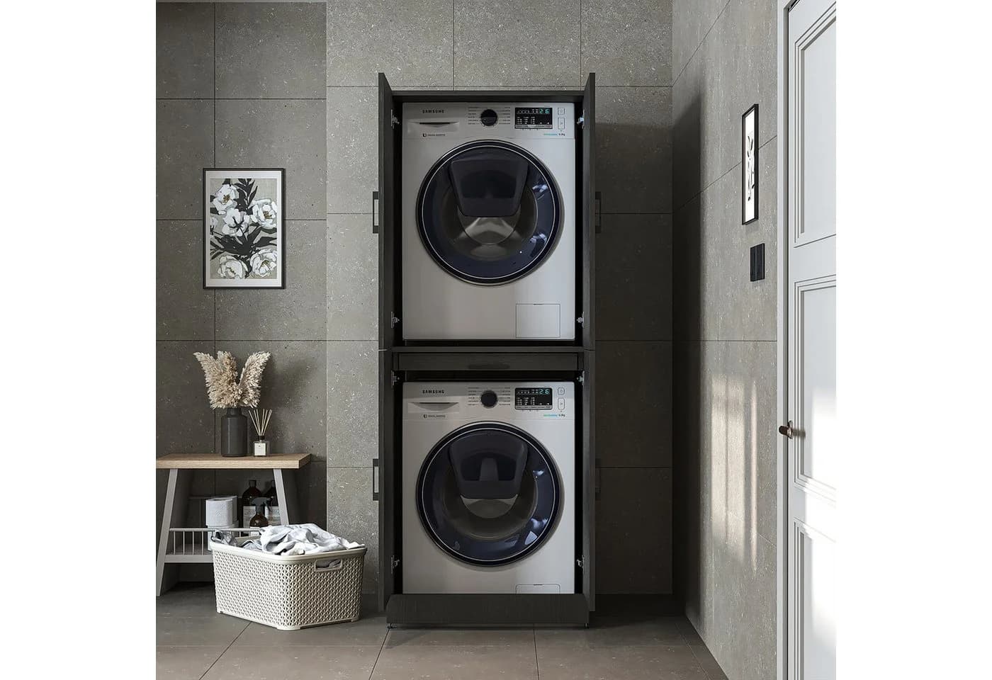 Roomart DORA Waschmaschinenschrank Schwarz-Eiche Soft-Close - Bild 3