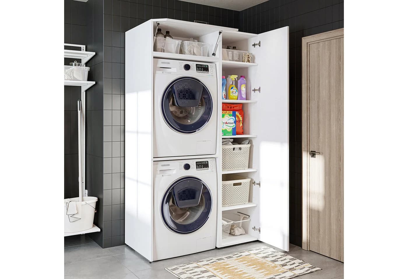 Roomart Schrankwand 112 cm für Waschmaschine & Trockner mit Hochschrank - Bild 3
