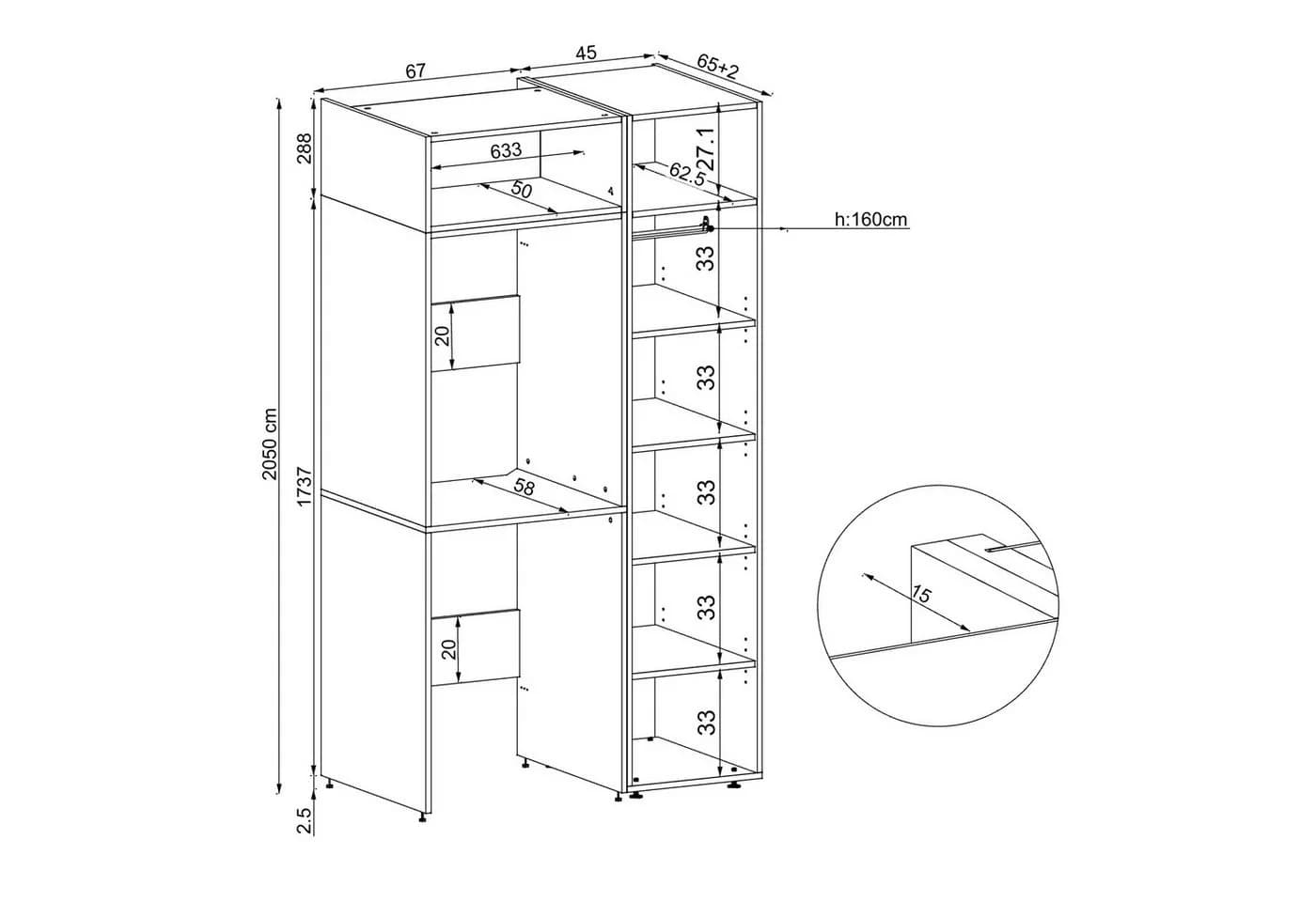 Roomart Schrankwand 112 cm mit Hochschrank für Waschmaschine & Trockner Weiß - Bild 5