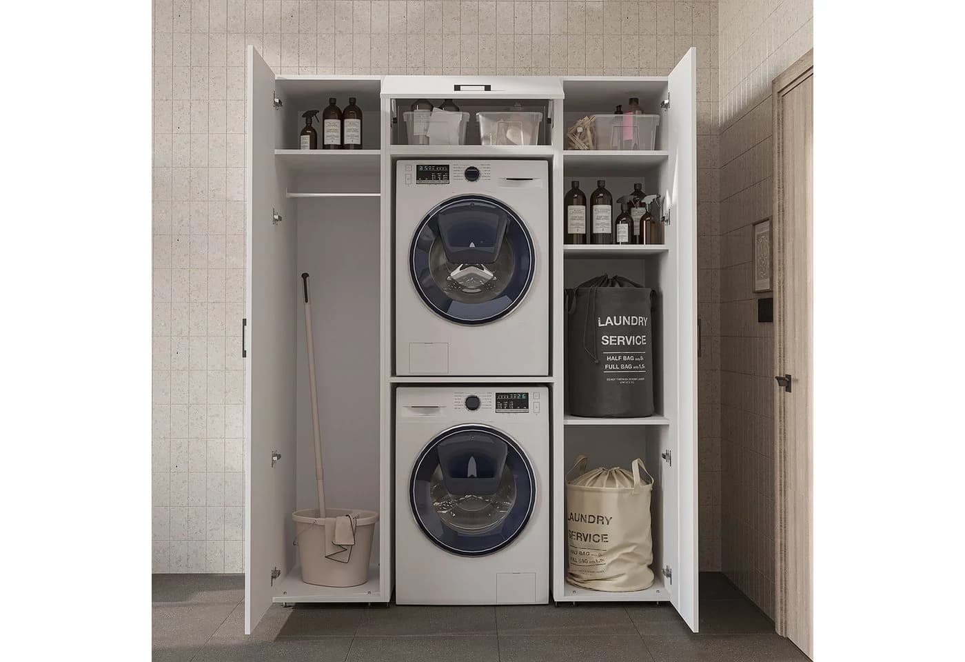 Roomart DUO-I Schrankwand für Waschmaschine & Trockner weiß - Bild 4