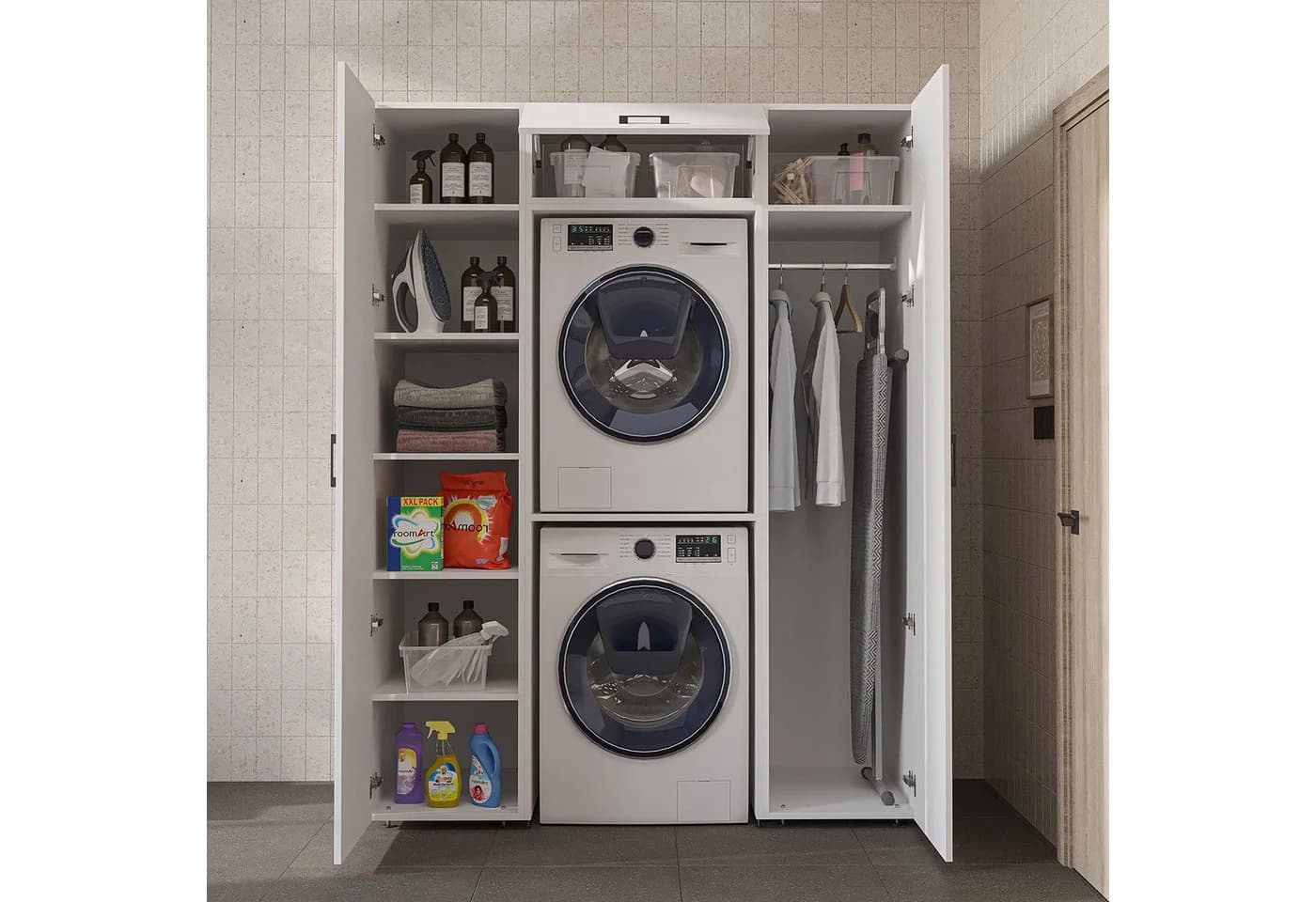 Roomart DUO-I Schrankwand für Waschmaschine & Trockner weiß - Bild 5
