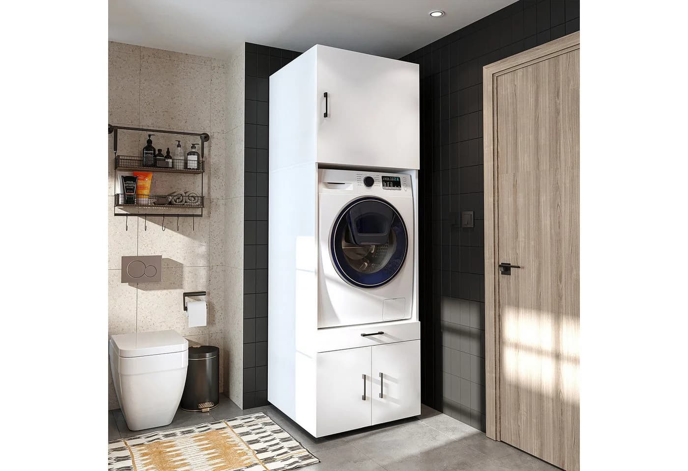 Roomart Waschmaschinenschrank 67 cm Weiß mit Soft-Close