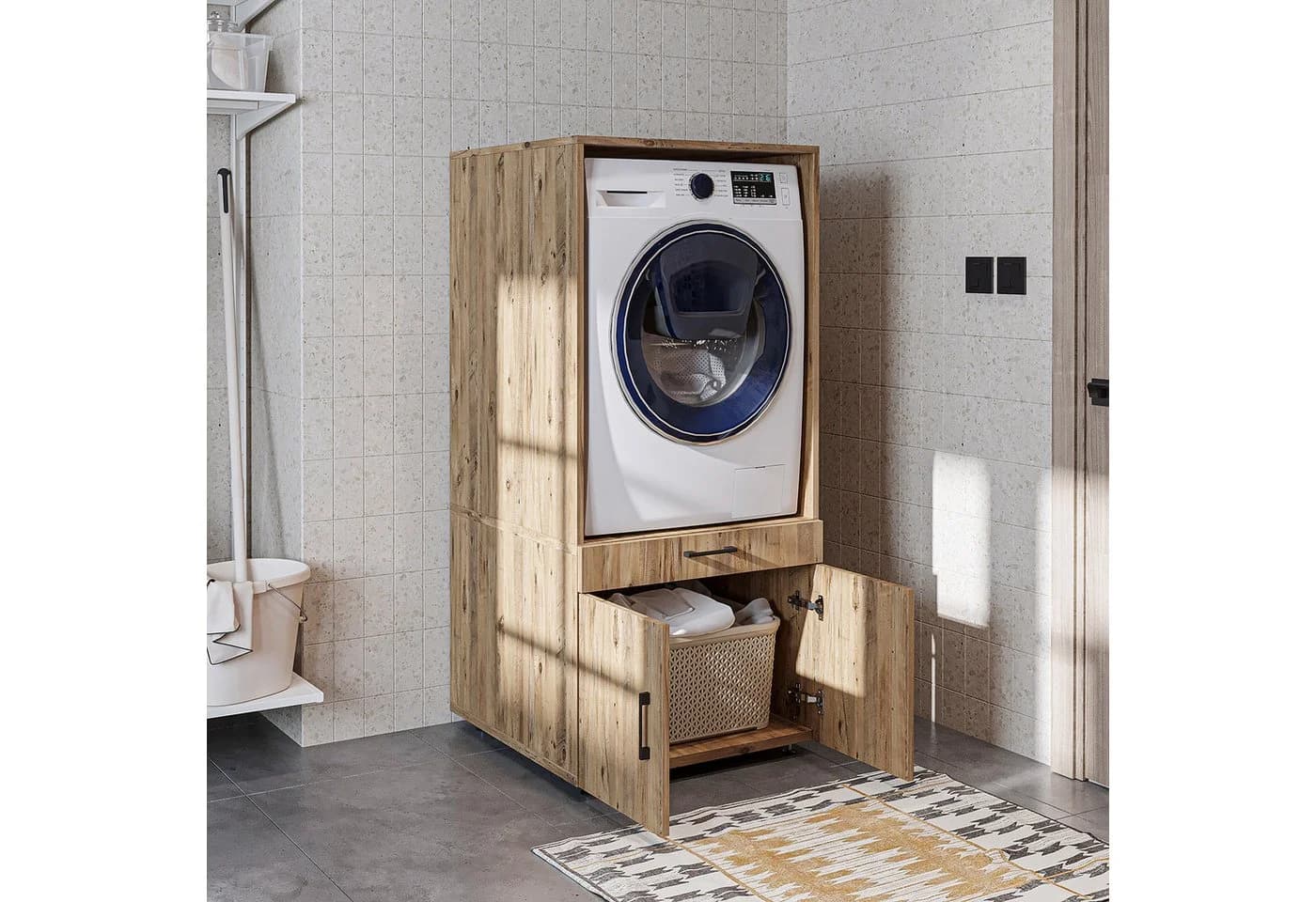Roomart Waschmaschinenschrank 67 cm mit Ausziehbrett & Soft-Close