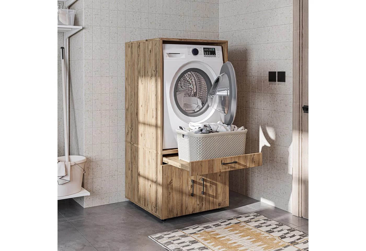 Roomart Waschmaschinenschrank 67 cm mit Ausziehbrett & Soft-Close - Bild 2