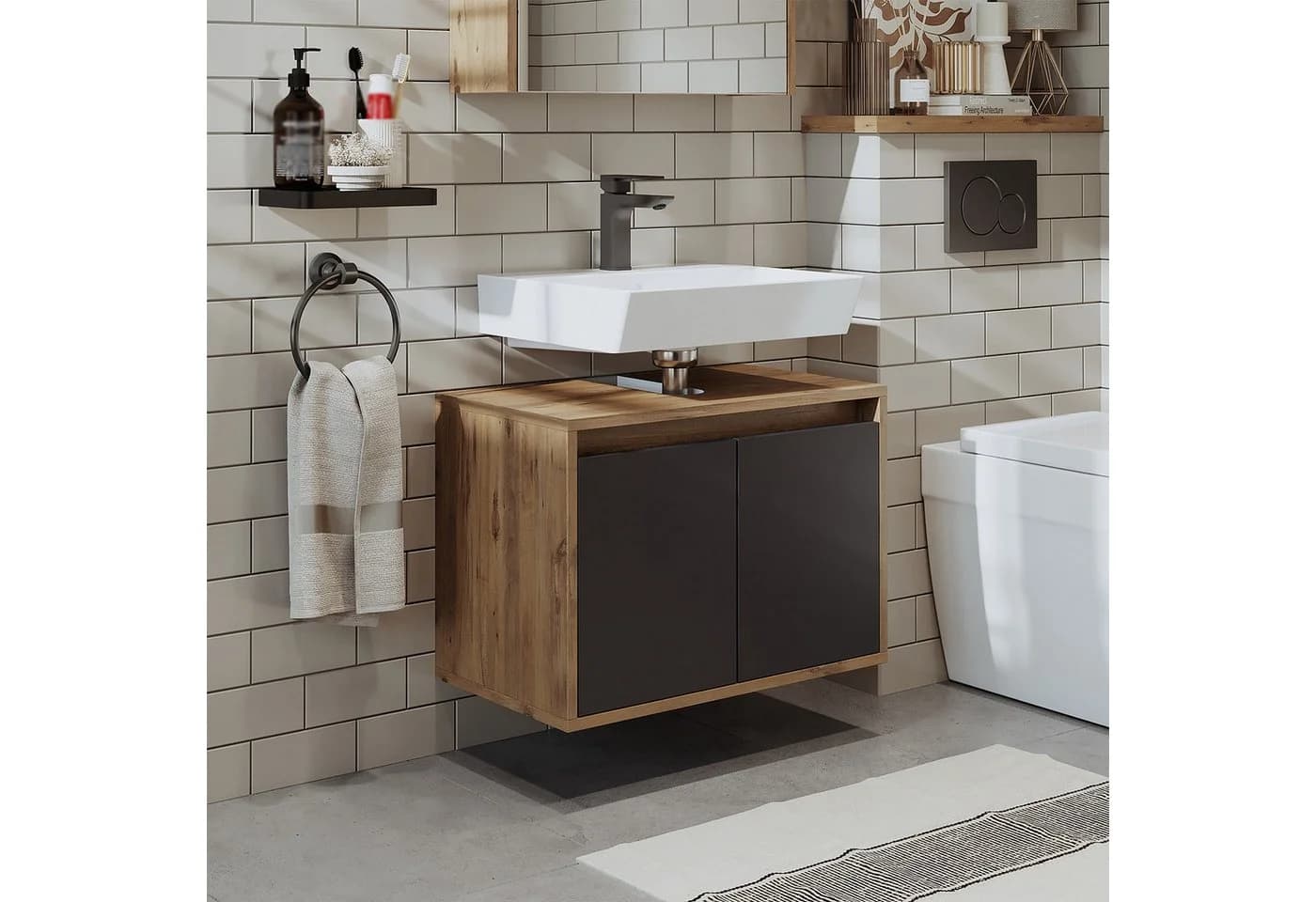 Roomart ATRIA Waschbeckenunterschrank hängend Soft-Close Anthrazit-Eiche - Bild 2