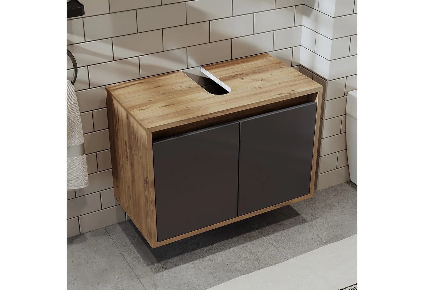 Roomart ATRIA Waschbeckenunterschrank hängend Soft-Close Anthrazit-Eiche - Bild 3