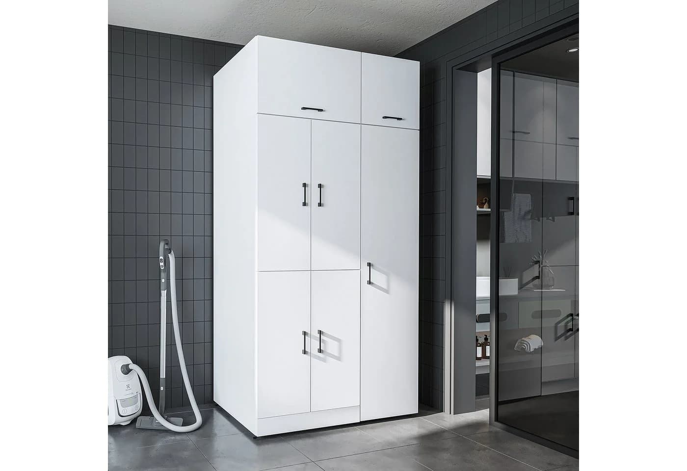 Roomart DORA 115 cm Waschmaschinenschrank mit Hochschrank