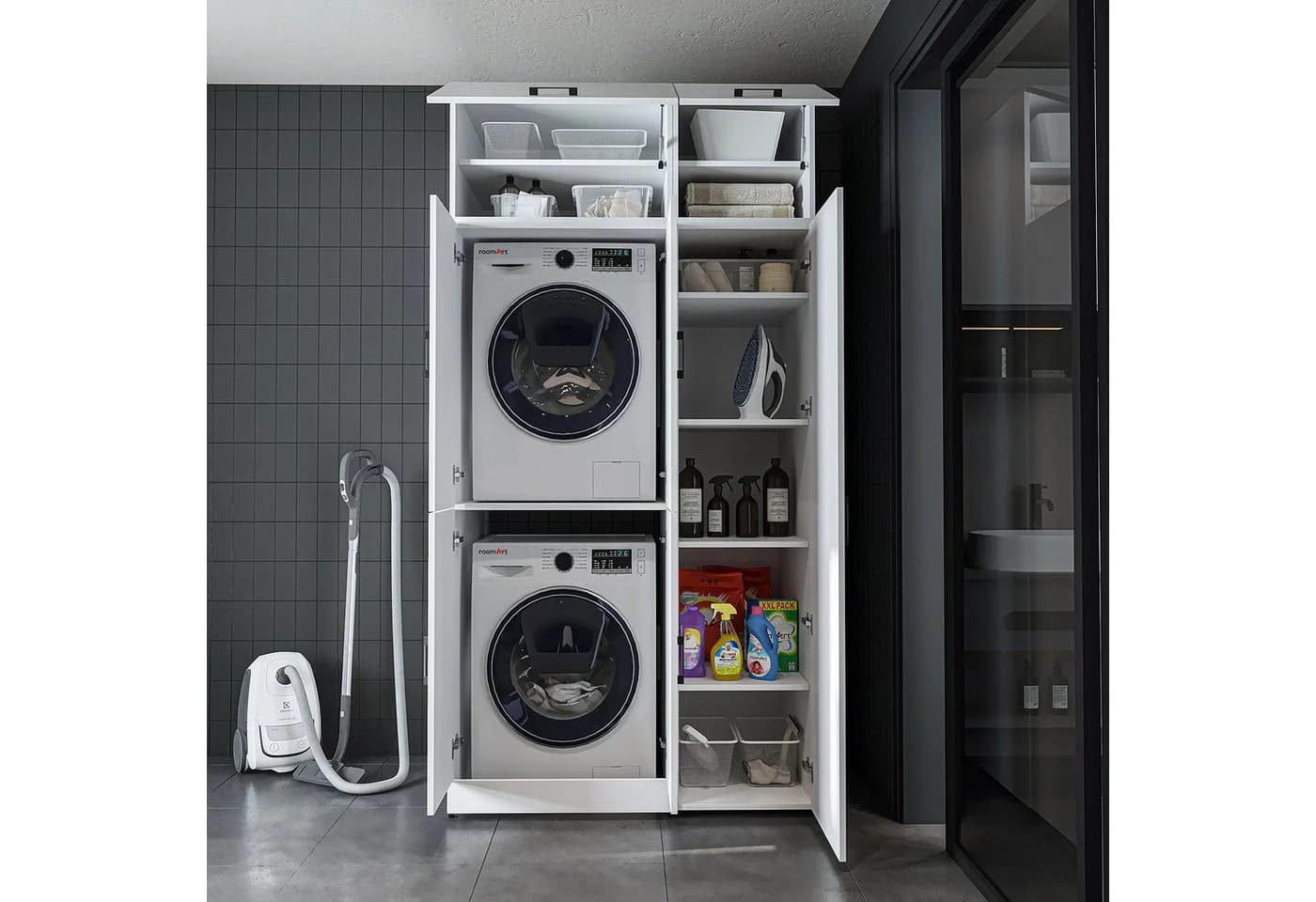 Roomart DORA 115 cm Waschmaschinenschrank mit Hochschrank - Bild 4