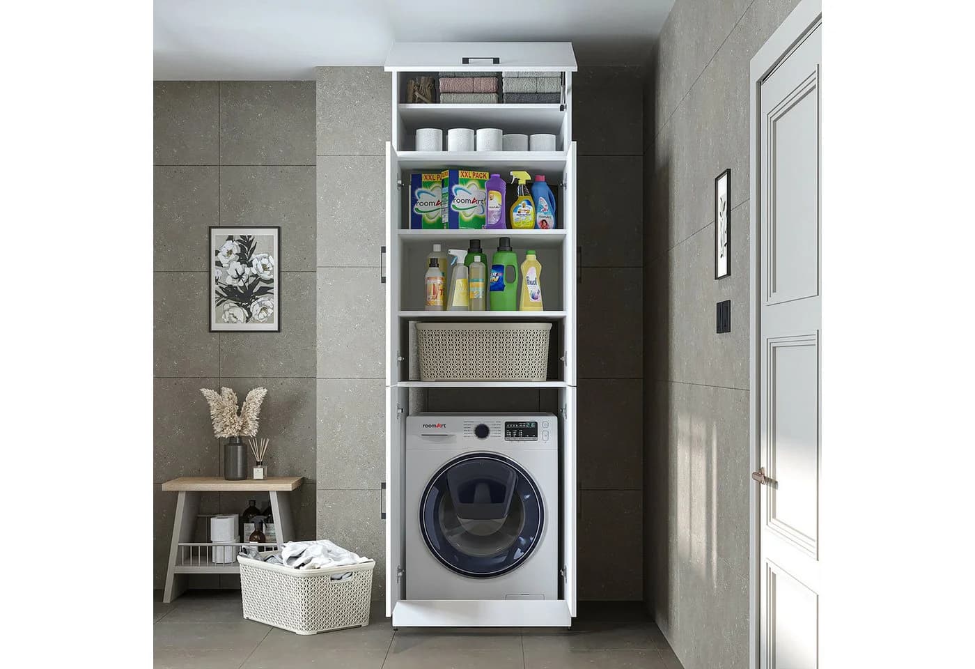 Roomart Waschmaschinenumbauschrank "DORA" Weiß Eiche - Bild 4