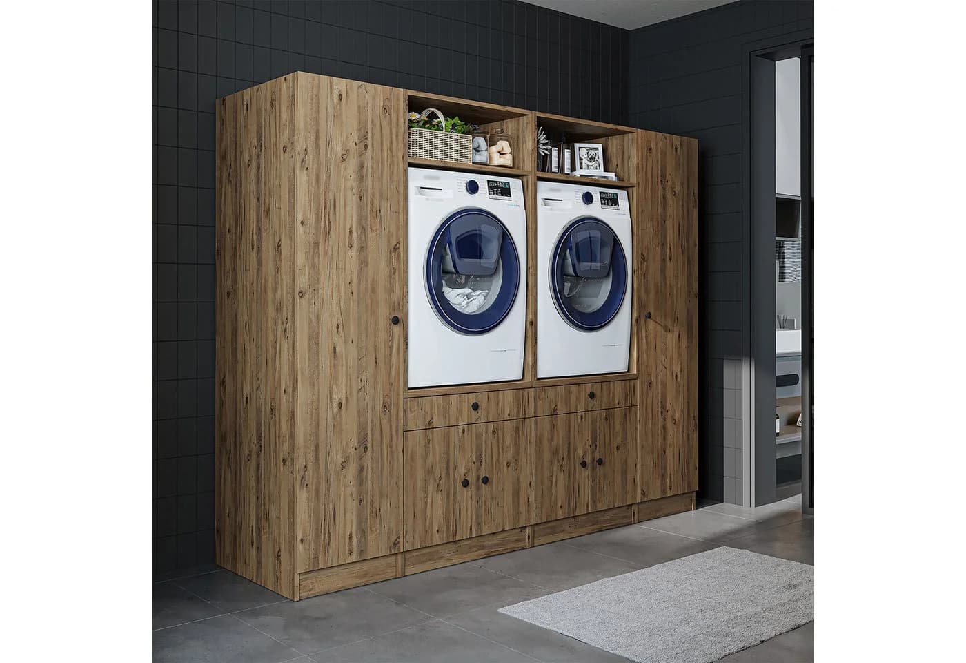 Roomart Waschmaschinenumbauschrank Schrankwand 224 cm mit Ausziehbrett - Bild 2