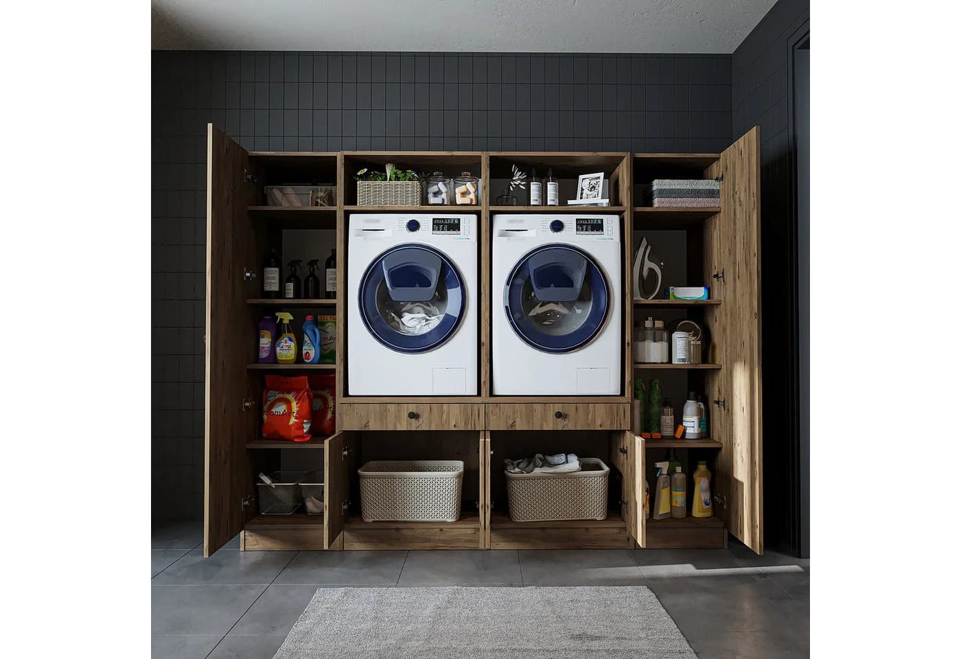 Roomart Waschmaschinenumbauschrank Schrankwand 224 cm mit Ausziehbrett - Bild 4