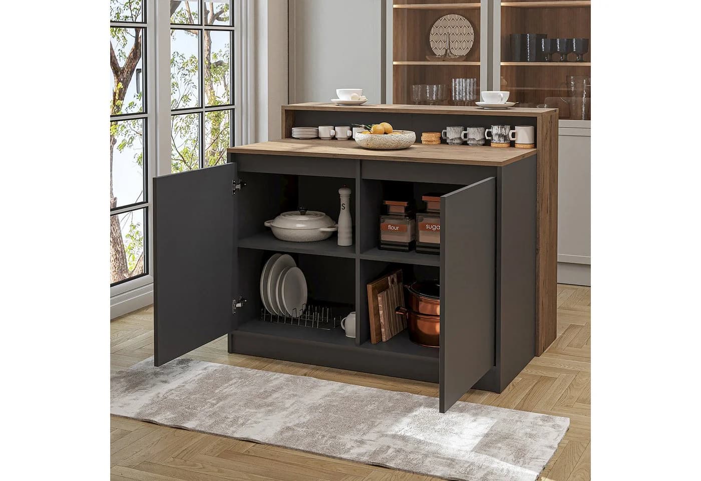 Roomart Kücheninsel Cortado Bartisch Weiß-Eiche Anthrazit-Eiche