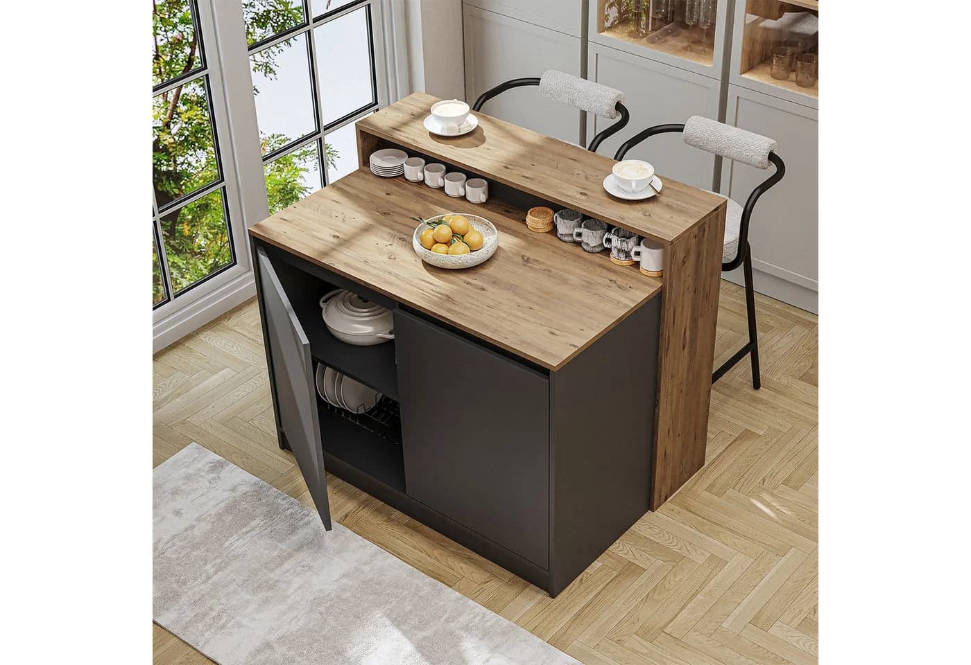 Roomart Kücheninsel Cortado Bartisch Weiß-Eiche Anthrazit-Eiche - Bild 3