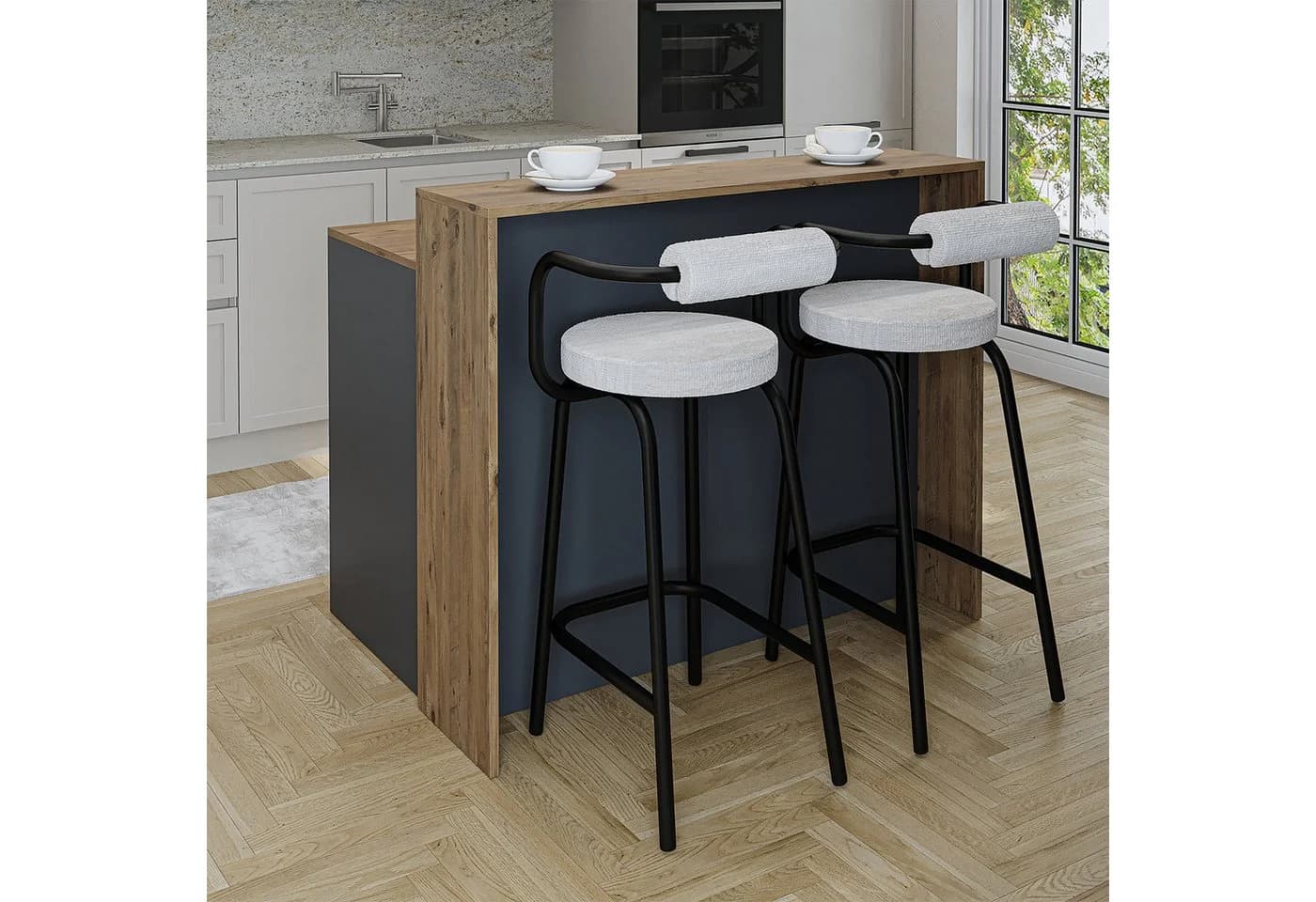 Roomart Kücheninsel Cortado Bartisch Weiß-Eiche Anthrazit-Eiche - Bild 4