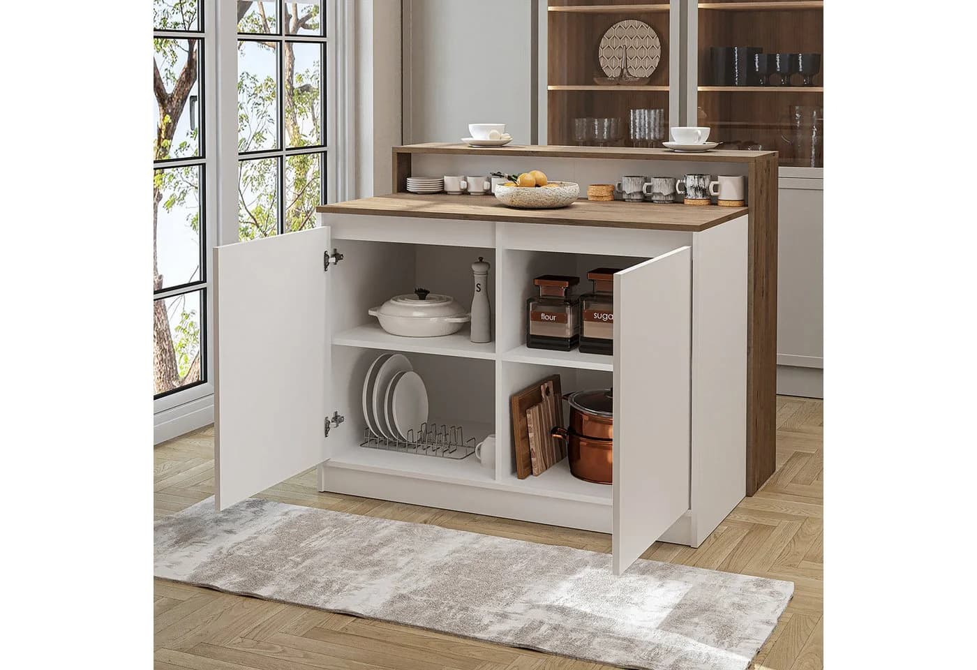 Roomart Kücheninsel CORTADO 120 cm mit 4-Fach-Unterschrank und Thekenebene