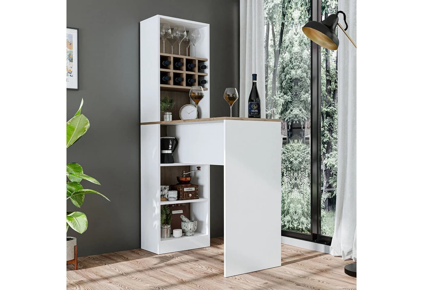 Roomart Bartisch Dublin Hausbar mit Weinregal Weiß-Eiche