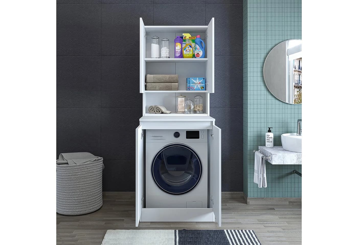 Roomart Waschmaschinenumbauschrank Weiß Modern Melaminharz