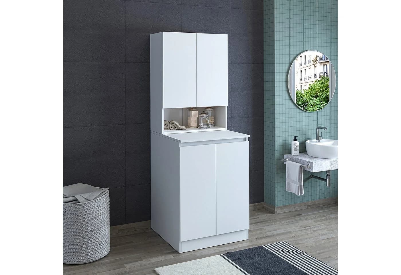 Roomart Waschmaschinenumbauschrank Weiß Modern Melaminharz - Bild 2