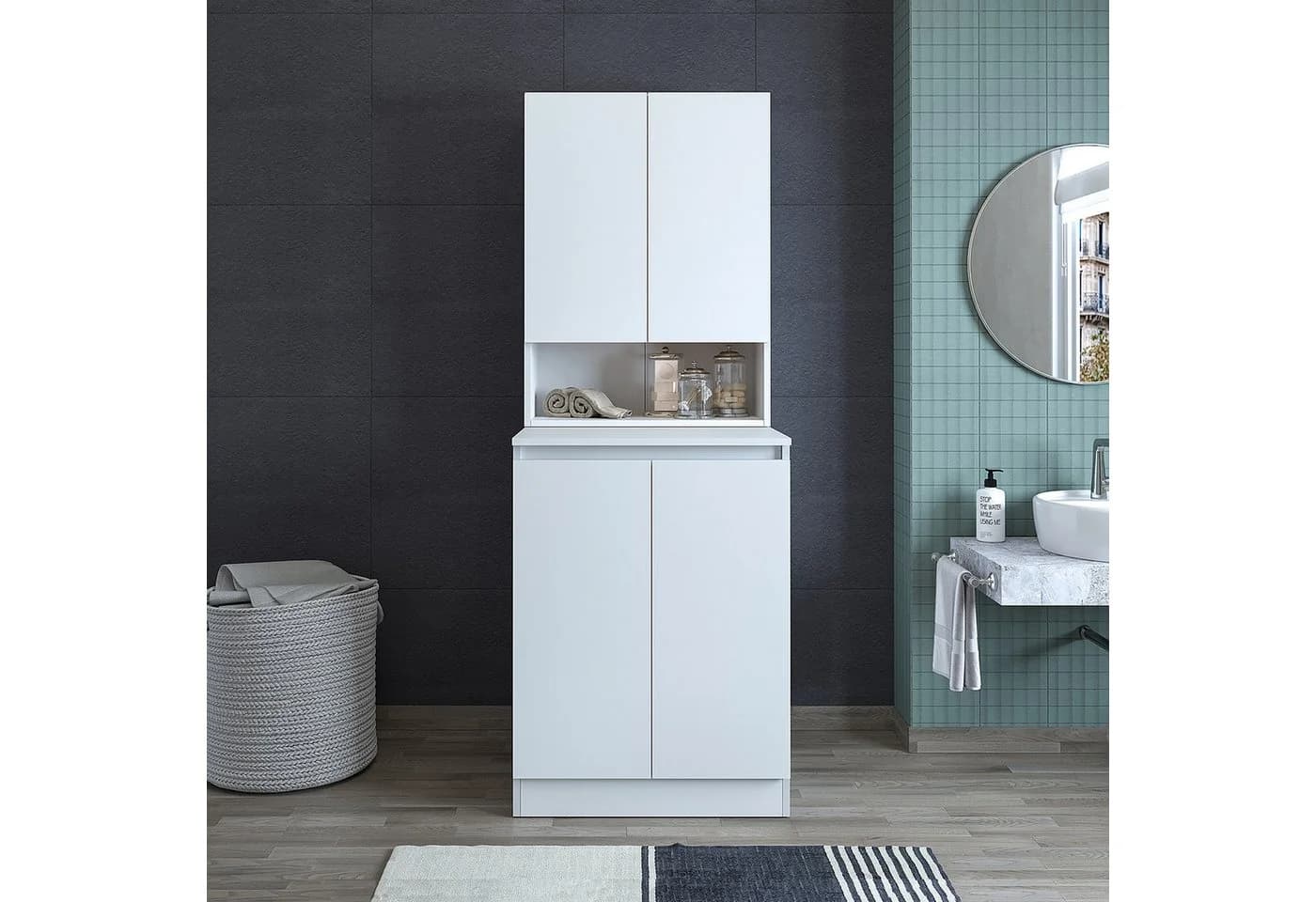 Roomart Waschmaschinenumbauschrank Weiß Modern Melaminharz - Bild 3