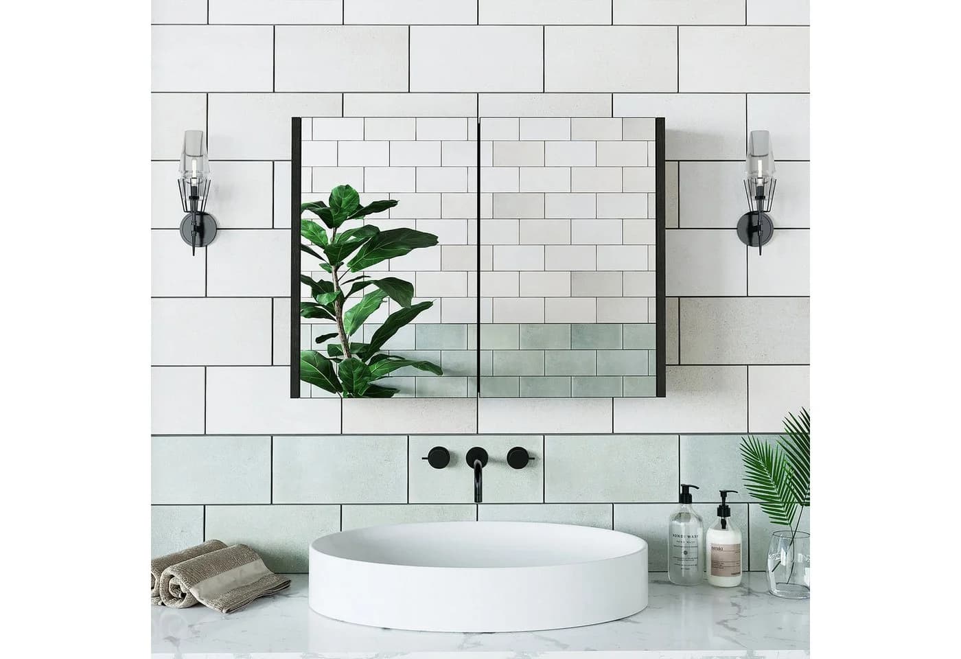 Roomart Badezimmerspiegelschrank Schwarz Soft-Close 2 Türen