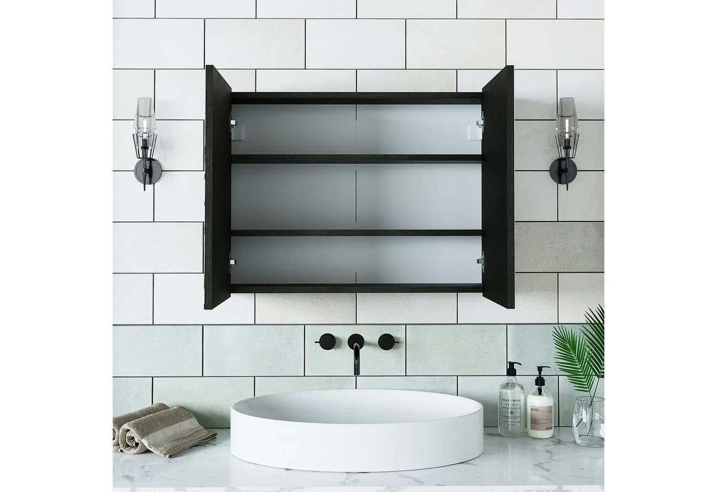 Roomart Badezimmerspiegelschrank Schwarz Soft-Close 2 Türen - Bild 4