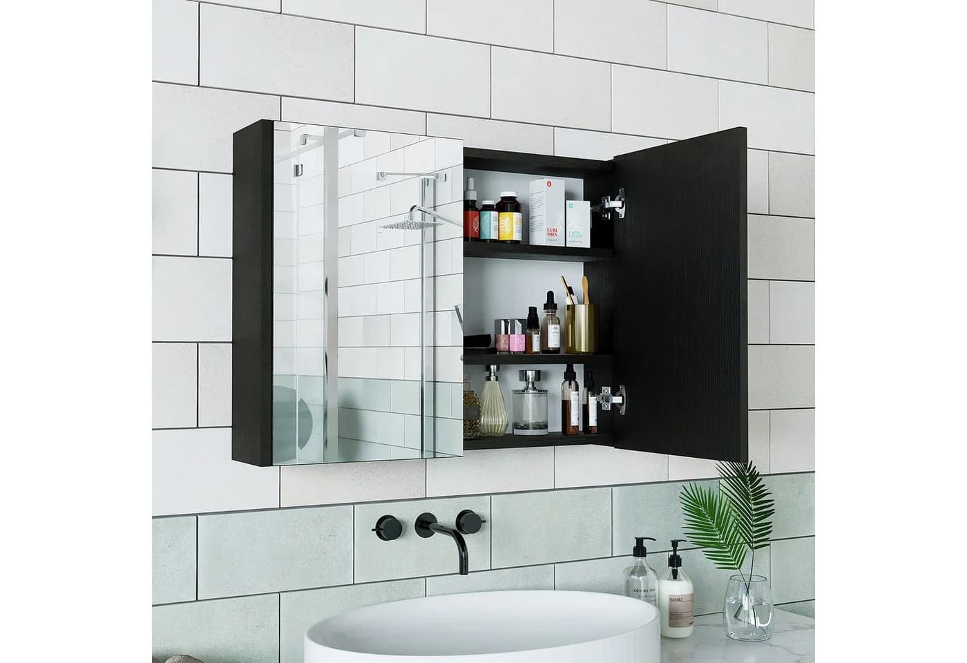 Roomart Badezimmerspiegelschrank Schwarz Soft-Close 2 Türen - Bild 5