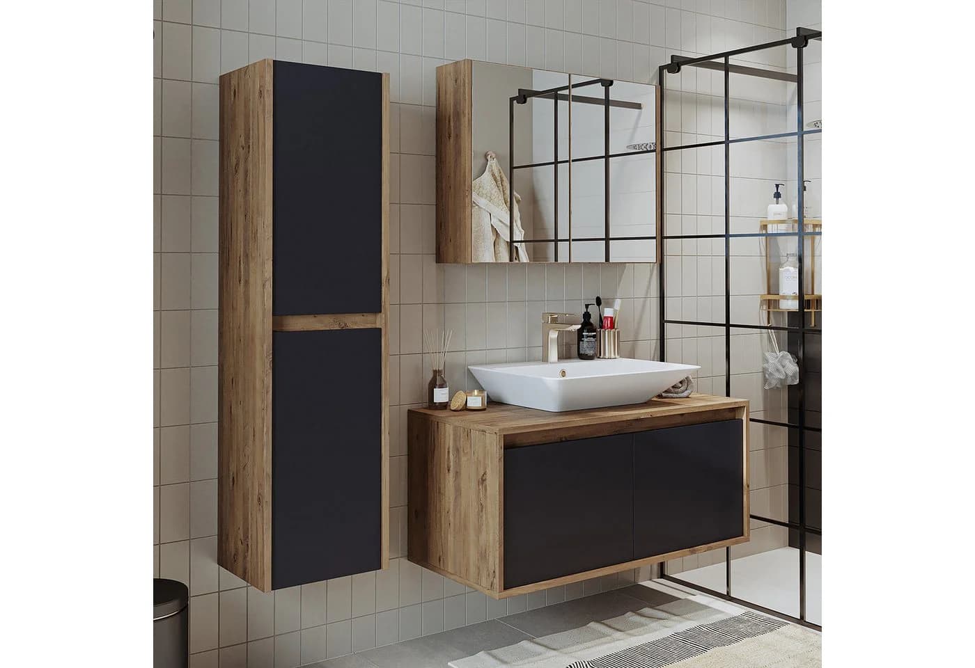 Roomart Badmöbel-Set ATLANTIC 4-tlg. mit Hochschrank und Keramikbecken - Bild 2