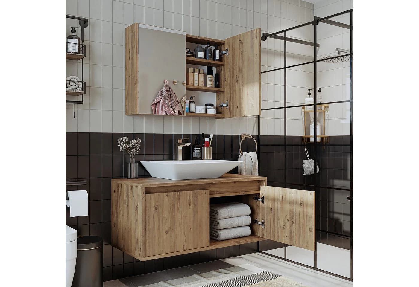 Roomart Badmöbel-Set ATLANTIC 100 cm 3-teilig mit Spiegelschrank