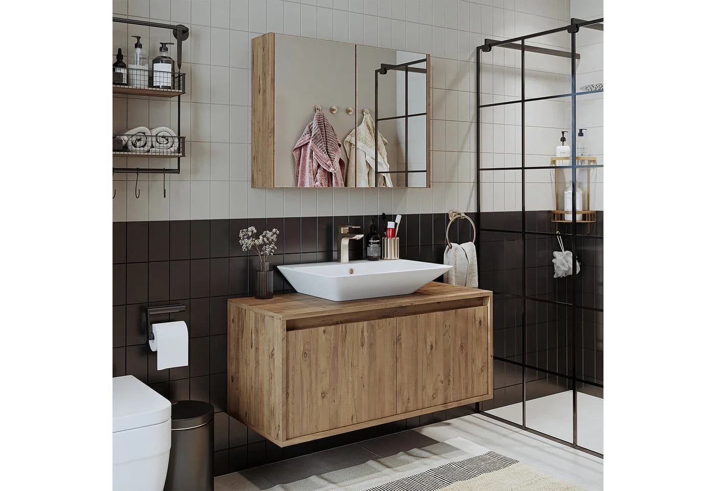 Roomart Badmöbel-Set ATLANTIC 100 cm 3-teilig mit Spiegelschrank - Bild 2